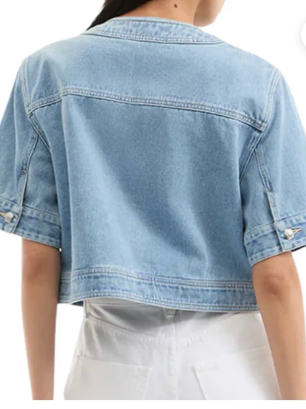 Veronica Beard Light Blue Cropped Short-Sleeve Denim Jacket - Picture 3 of 4